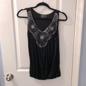 Medium black embellished tank top with fitted waist
